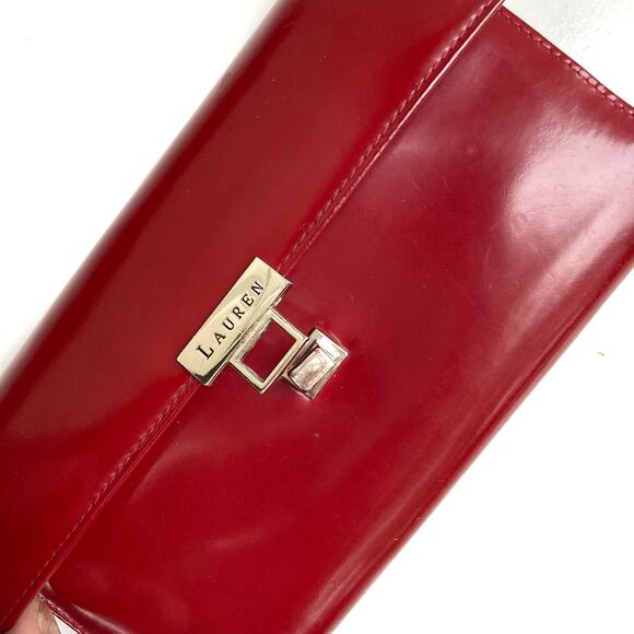 Vintage Ralph Lauren Red Patent Leather Turnlock Wallet | Classic Preppy Clutch - Picture 8 of 11